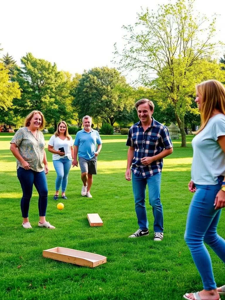 An image of seniors playing pétanque in a park in Marseille, laughing and enjoying the game.