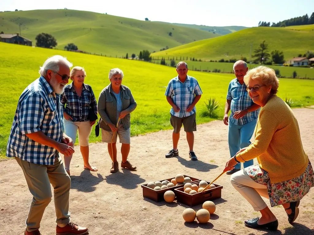 A photograph capturing a group of ASRM members laughing and chatting together after a pétanque game in a local Marseille park. The image highlights the strong social bonds and friendships formed through the association.